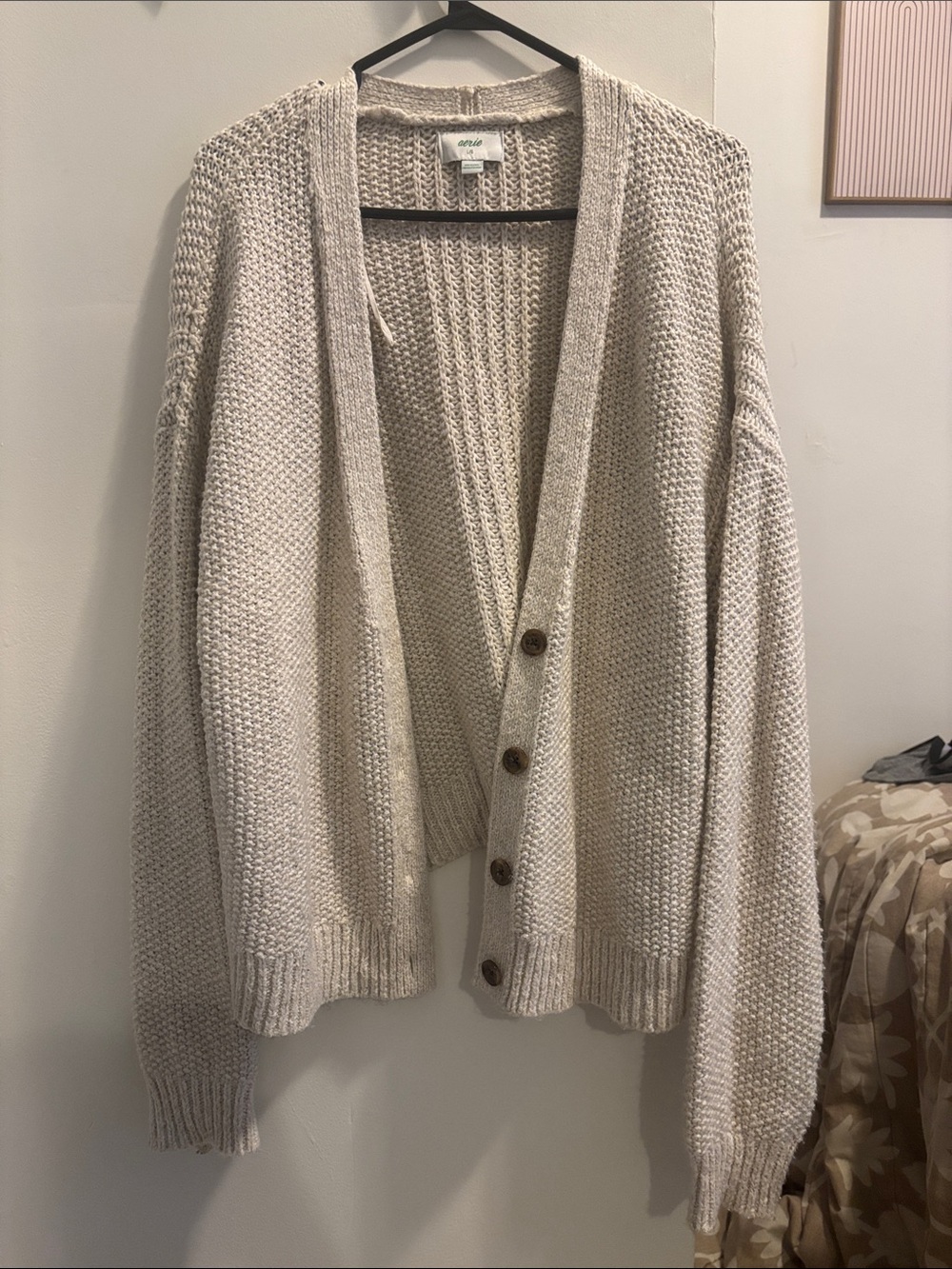aerie Beige/Cream Chunky Button-Up Cardigan